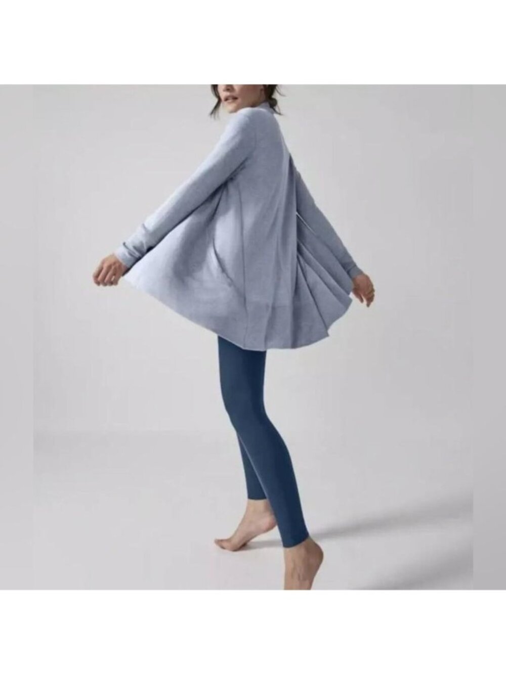 Athleta Pranayama Wrap Cardigan Blue Star Heather Drape Front Pockets Size M